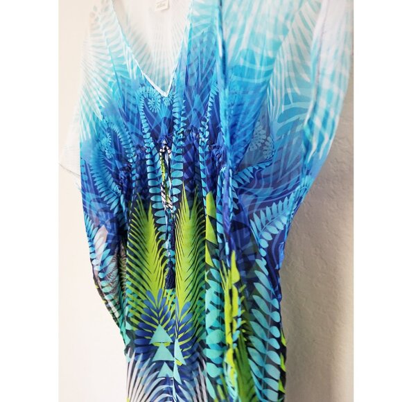 Tommy Bahama V-Neck Sheer Chiffon Tassel Tie Swim Beach Coverup Tunic Blue M - Picture 10 of 16